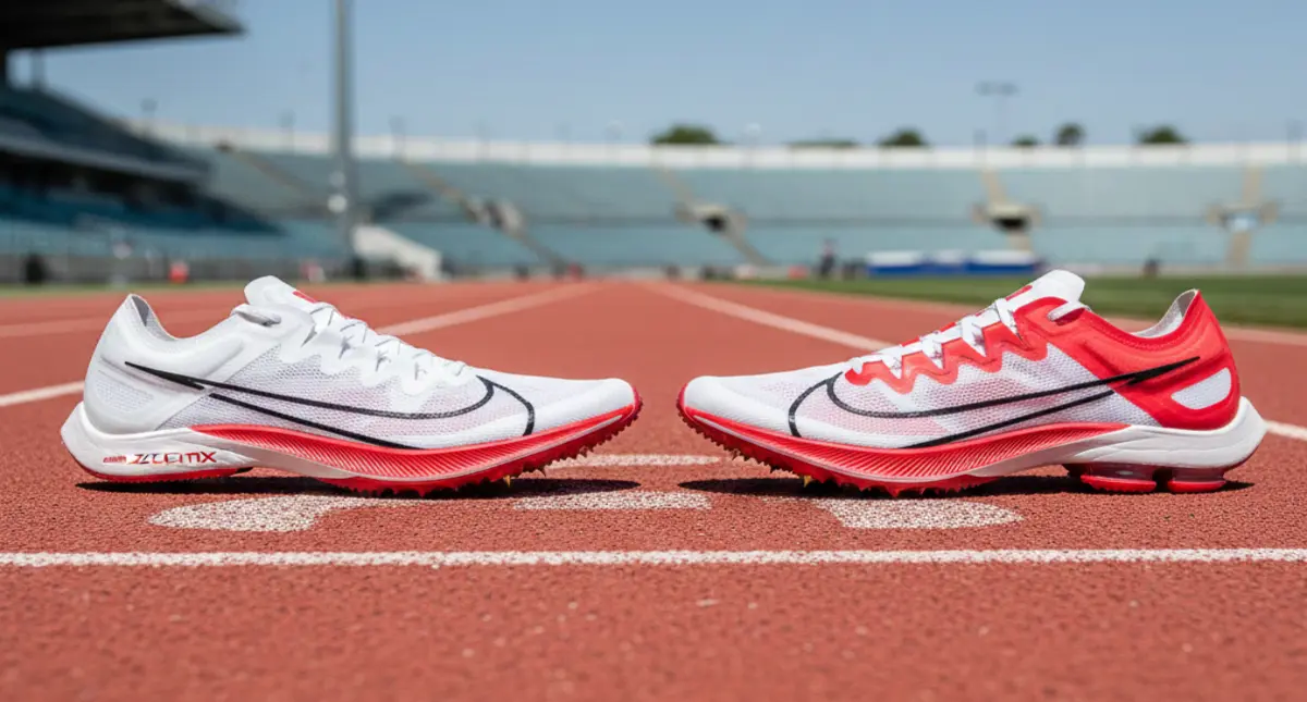 ナイキ 800m スパイク比較:ドラゴンフライとビクトリー ナイキ ドラゴンフライとビクトリーを並べて比較した800m向けスパイクの横長イメージ