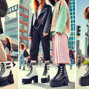 30cm厚底ブーツを履いた20代女性のコーディネートイメージ