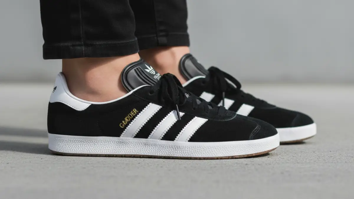 adidasガゼルのソールの厚さとサイドシルエットが分かる着用画像