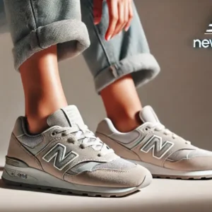 ニューバランスWL996風のライトグレースニーカーを履いた足元のアップ画像