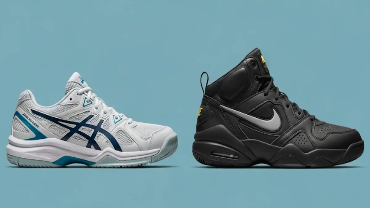 バレーボールシューズとバスケットボールシューズの構造や用途の違いを比較した画像