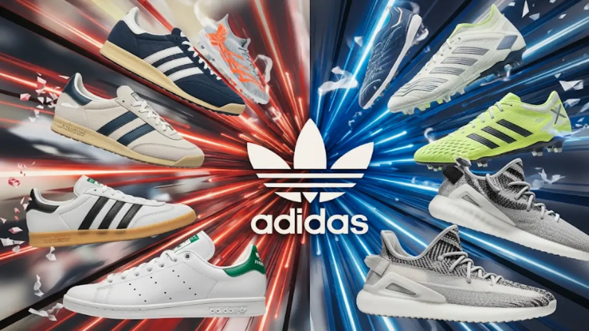 adidasスニーカーの歴史的進化を示すコラージュ画像
