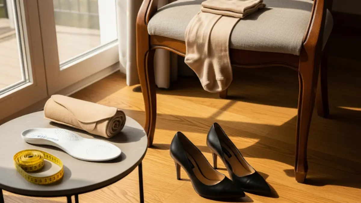 パンプスを素足で履いた時の足長サイズ測定イメージ