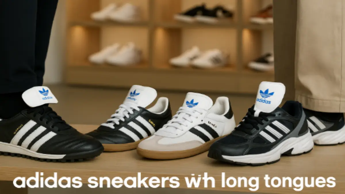 adidas シュータン 長いモデルを並べたスニーカーショップ風のレイアウト。Copa MundialやSamba LTなどの人気モデルとパンツコーディネートの比較。