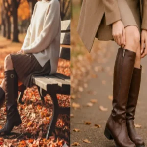 公園のベンチでロングブーツを履いた日本人女性。チャックが閉まらない原因を説明する記事のイメージ写真