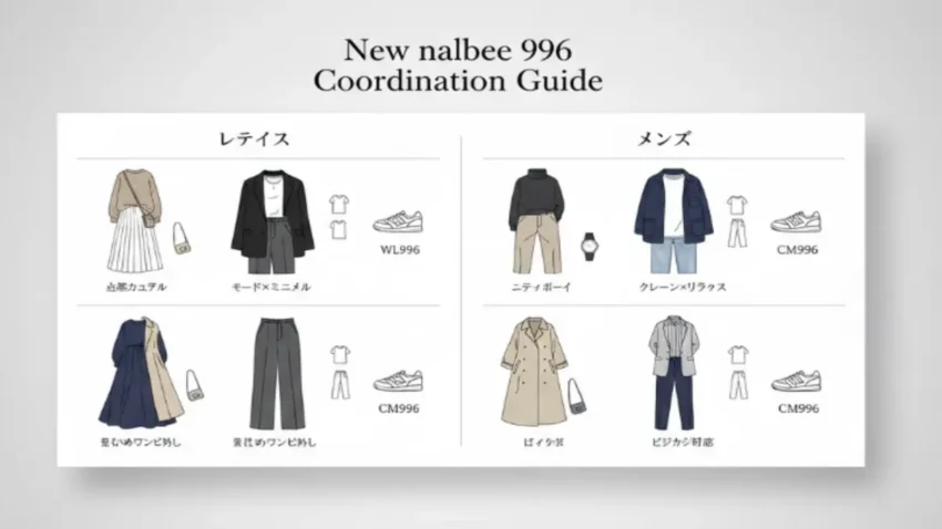 ニューバランス996きれいめコーデ早見表 グレー・ブラック・ベージュのレディース女性3人