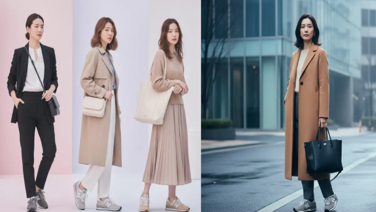 グレー・ブラック・ベージュのニューバランス996を履いた女性3人のきれいめコーデ比較