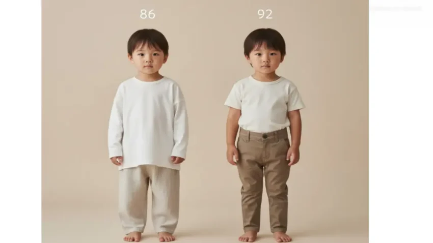 ZARAベビーの86cmと92cmを比較し、幼児のサイズ感の違いを視覚的に説明した画像